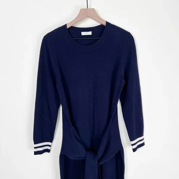 Sandro Cashmere Wool Stripe Midi Knit Sweater Bryone Dress Preppy Paris Academia - Picture 5 of 14